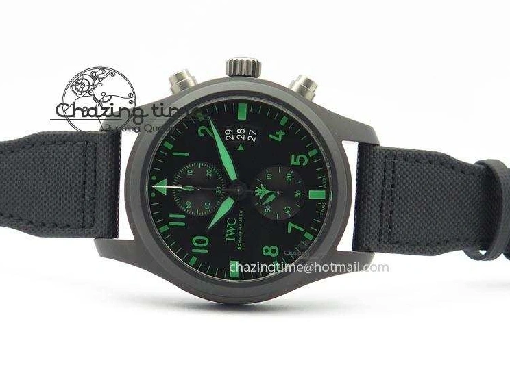MIROTIME 0128 Pilot Chrono IW388003 Real Ceramic V6F Best Edition Green Markers On Black Nylon Strap A Effortless 7283